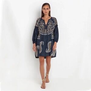 Greek Archaic Kori Navy Embroidered Dress M